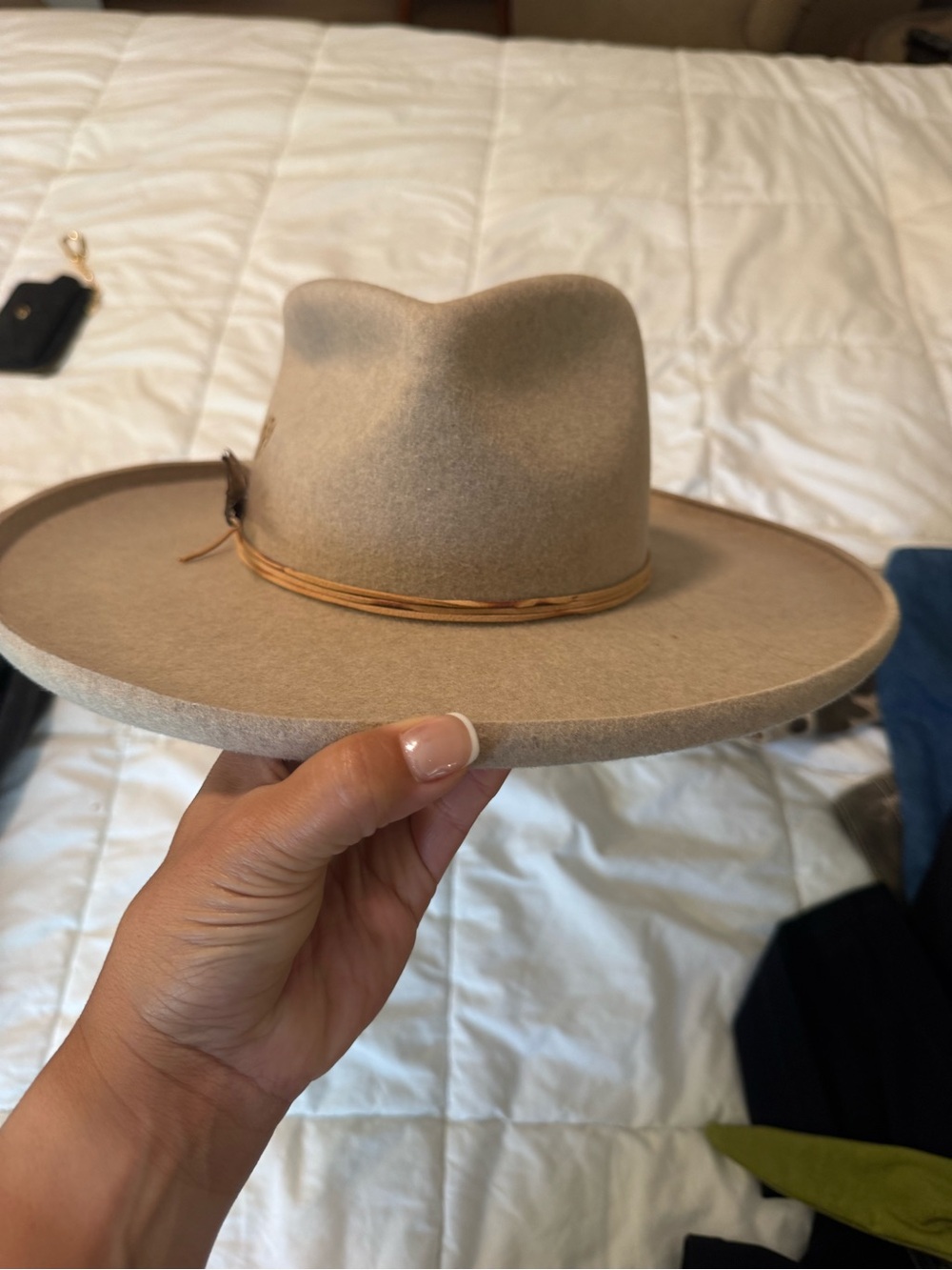 Neutral Tan Wide Brim Wool Felt Fedora Hat